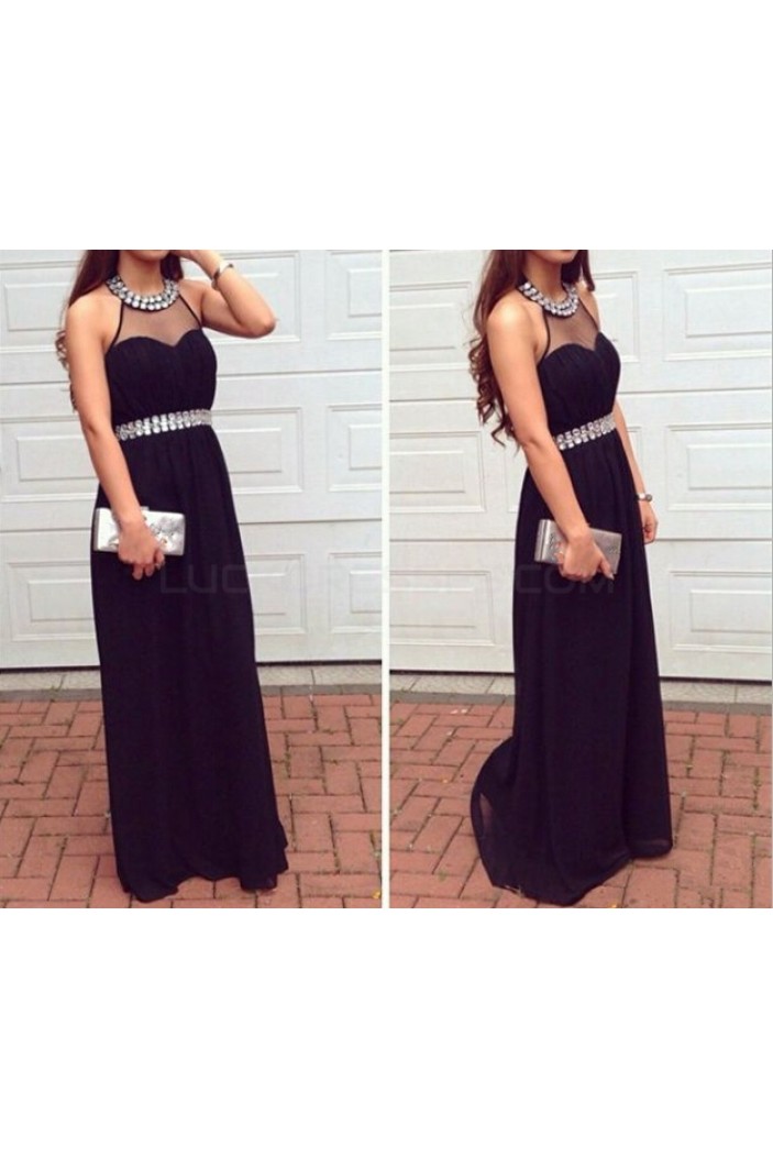 Long Black Beaded Prom Dresses Party Evening Gowns 3020735