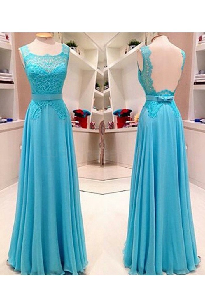 Long Blue Lace Chiffon Prom Dresses Party Evening Gowns 3020750