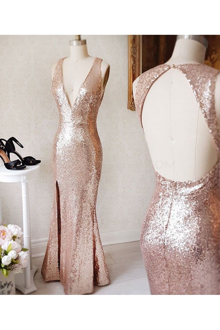 Mermaid Sequins V-Neck Long Prom Dresses Party Evening Gowns 3020760