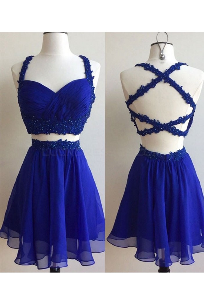 Short Two Pieces Royal Blue Beaded Lace Appliques Prom Homecoming Graduation Dresses 3020765