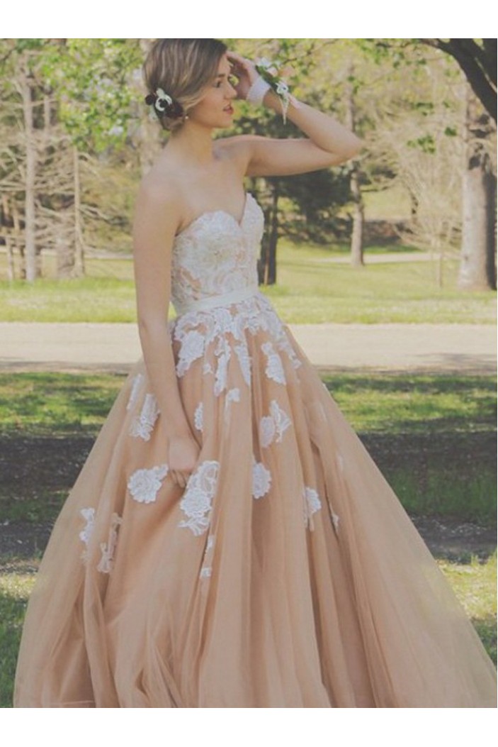 Ball Gown Sweetheart Tulle Lace Appliques Long Prom Formal Evening Party Dresses 3020770