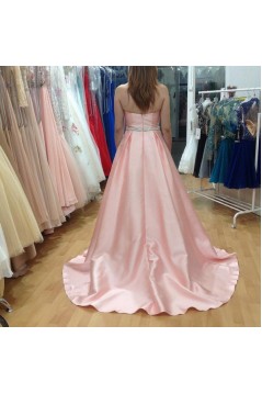 A-Line Long Pink Sweetheart Beaded Prom Formal Evening Party Dresses 3020776
