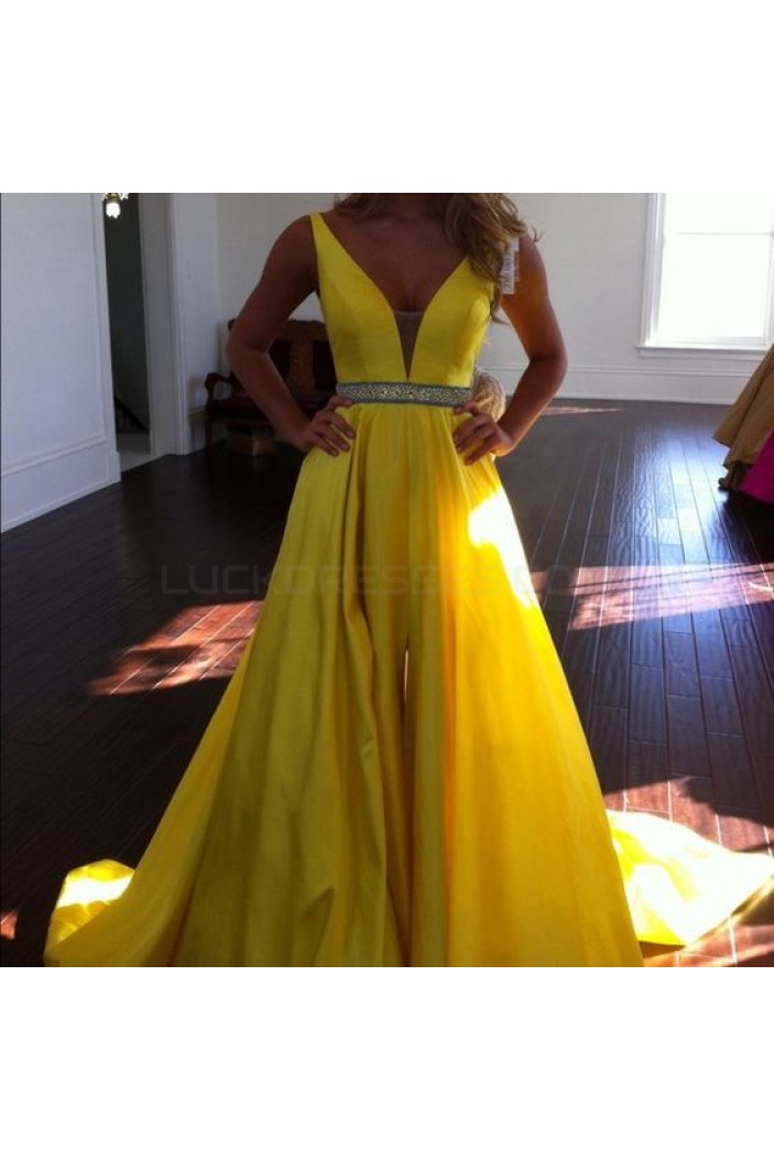 Beaded Long Yellow Prom Formal Evening Party Dresses 3020808