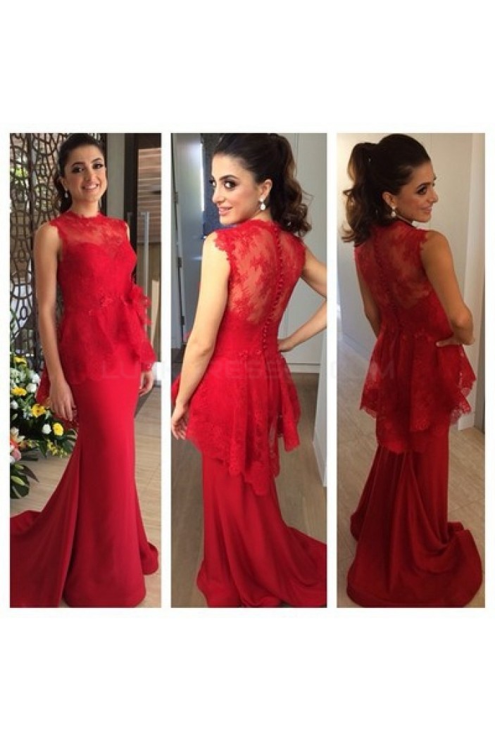 Mermaid Long Red Lace Prom Formal Evening Party Dresses 3020809