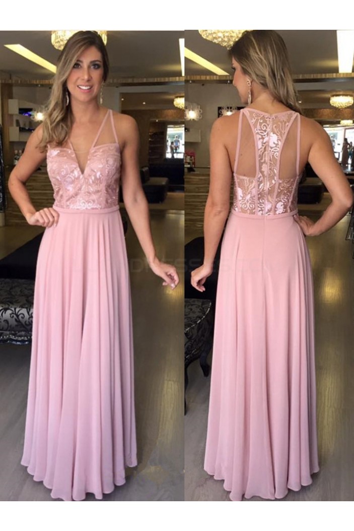 Long Pink Lace Chiffon Prom Formal Evening Party Dresses 3020814