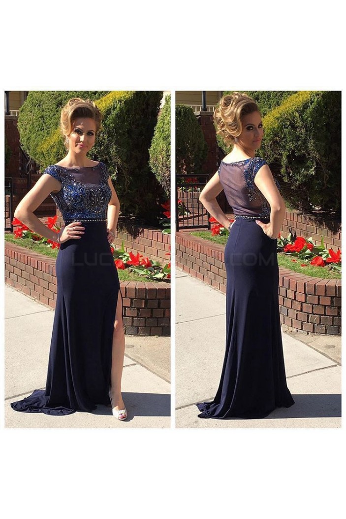 Long Blue Beaded Prom Formal Evening Party Dresses 3020815