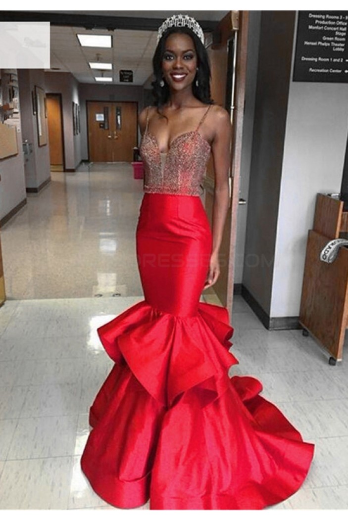 Long Red Beaded Mermaid Prom Formal Evening Party Dresses 3020816