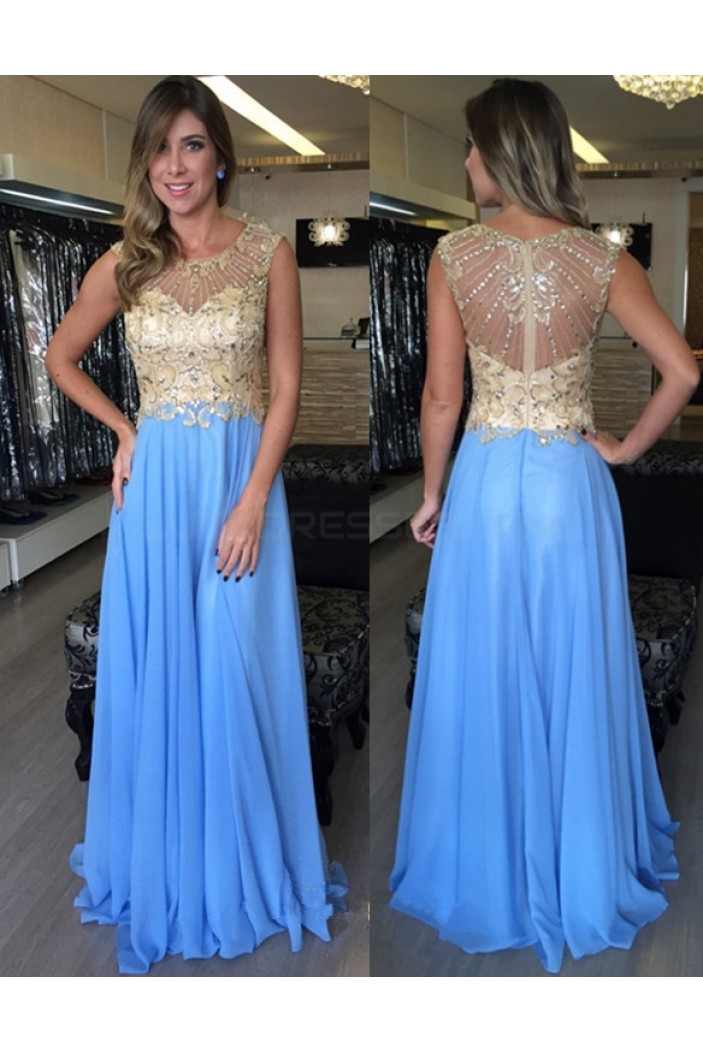 Beaded Long Blue Prom Formal Evening Party Dresses 3020818