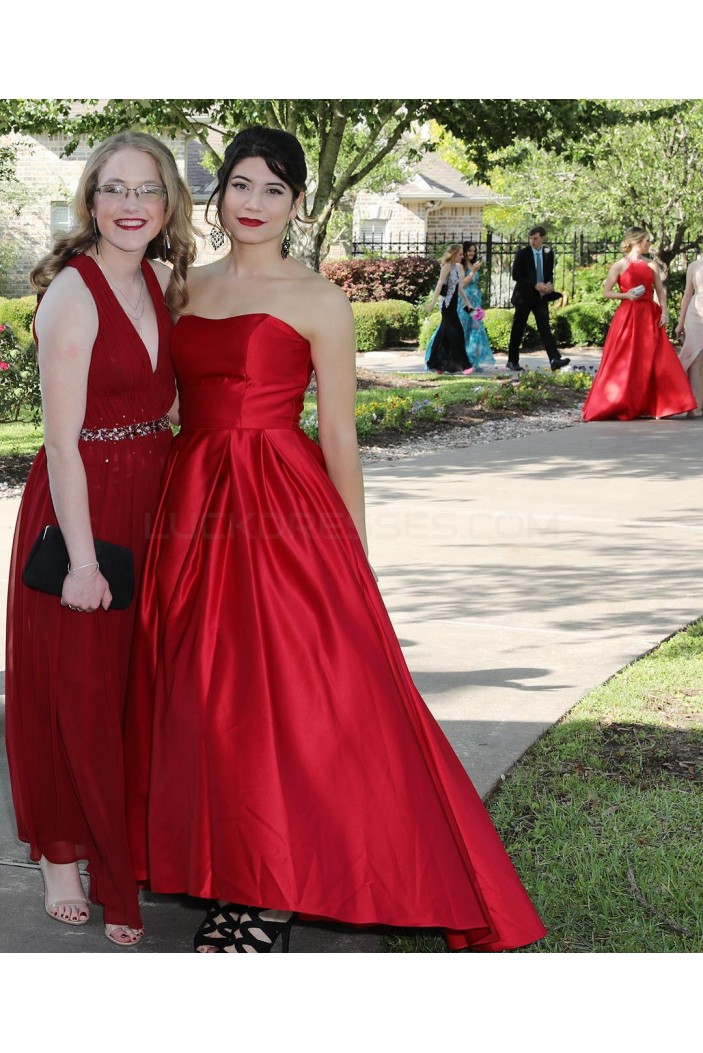 Long Red Strapless Prom Formal Evening Party Dresses 3020838