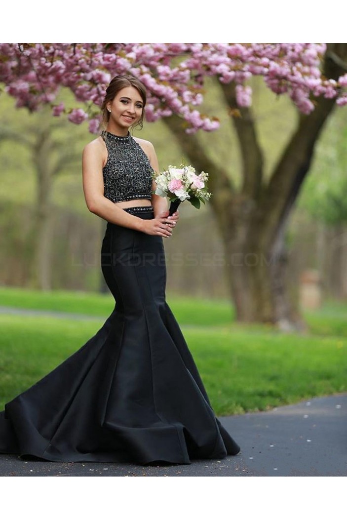 Mermaid Long Black Two Pieces Beaded Prom Formal Evening Party Dresses 3020847