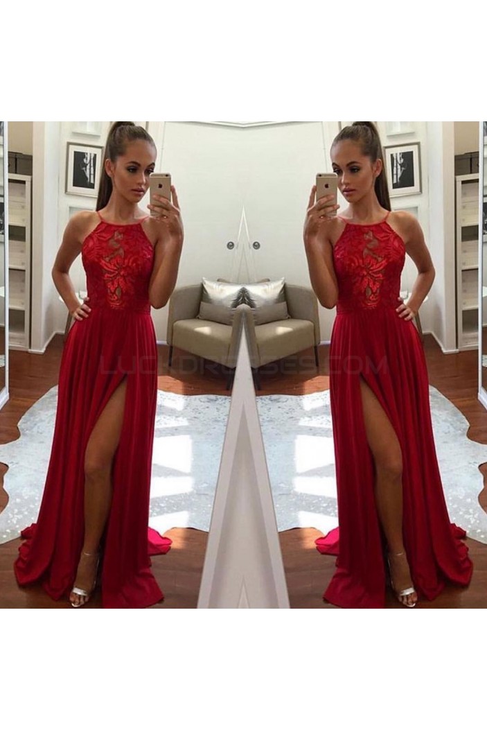 Long Red Lace Chiffon Prom Formal Evening Party Dresses 3020855