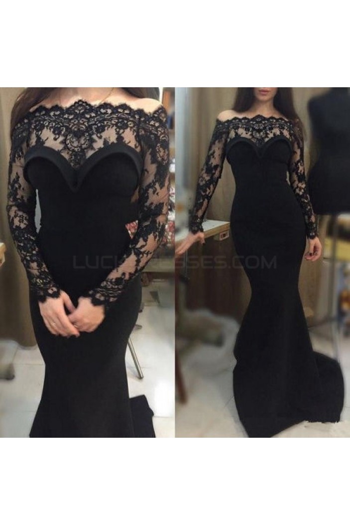 Mermaid Long Sleeves Lace Prom Formal Evening Party Dresses 3020864