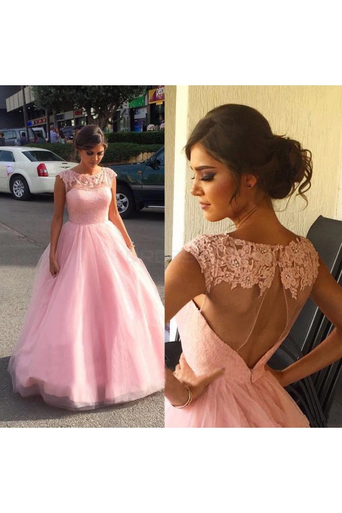 Ball Gown Long Pink Lace Prom Formal Evening Party Dresses 3020866