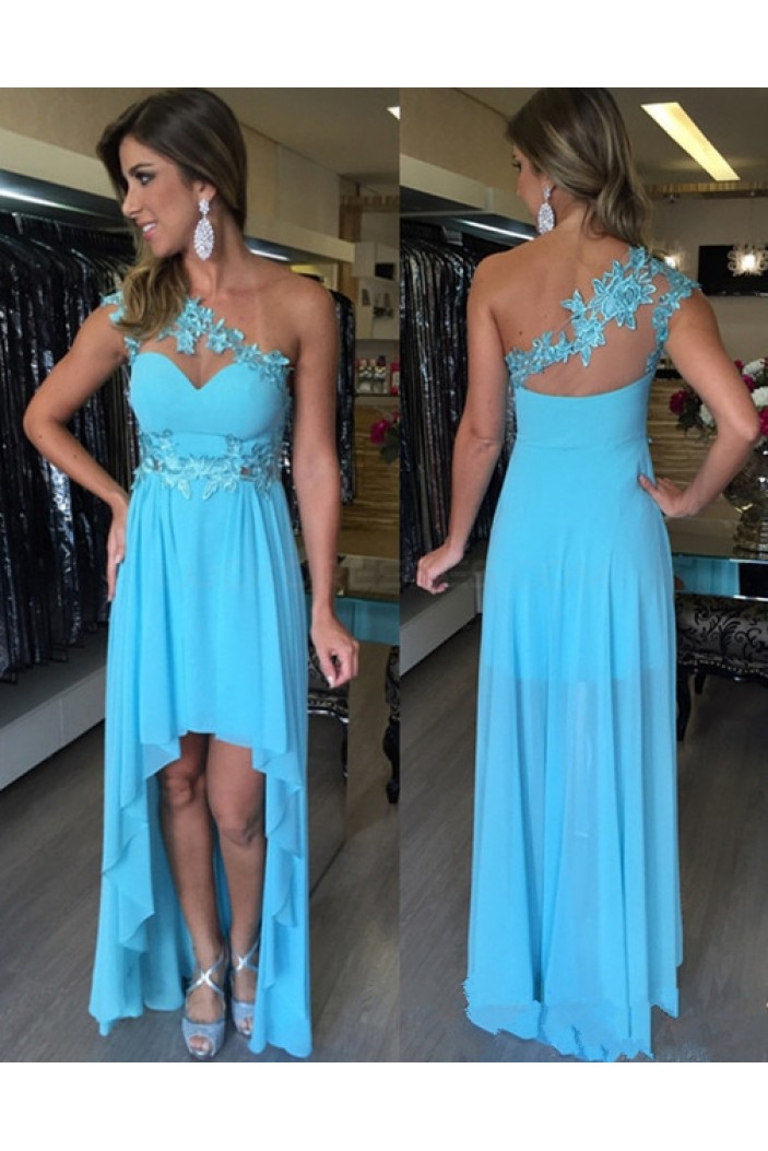 High Low One-Shoulder Lace Chiffon Short Prom Homecoming Cocktail Graduation Dresses 3020890