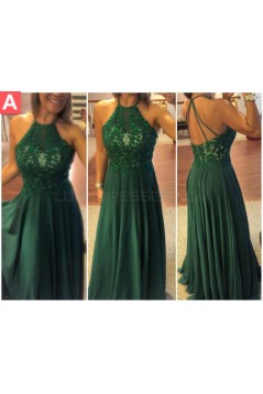 Long Green Lace Appliques and Chiffon Prom Formal Evening Party Dresses 3020907