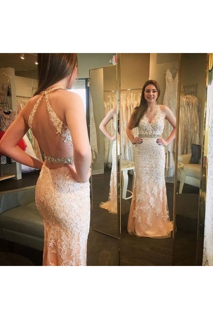 Mermaid Beaded Lace Appliques Long Prom Formal Evening Party Dresses 3020908