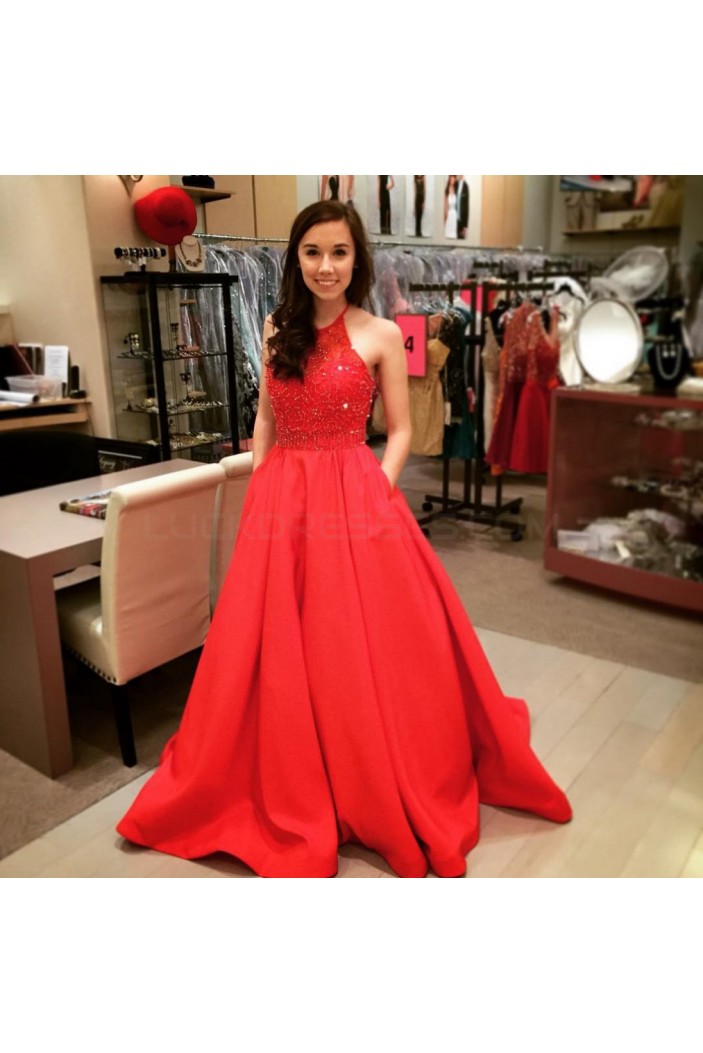 Long Red Beaded Prom Formal Evening Party Dresses 3020922