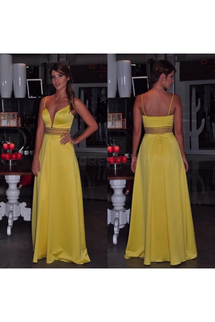 Long Yellow Spaghetti Straps Prom Formal Evening Party Dresses 3020930