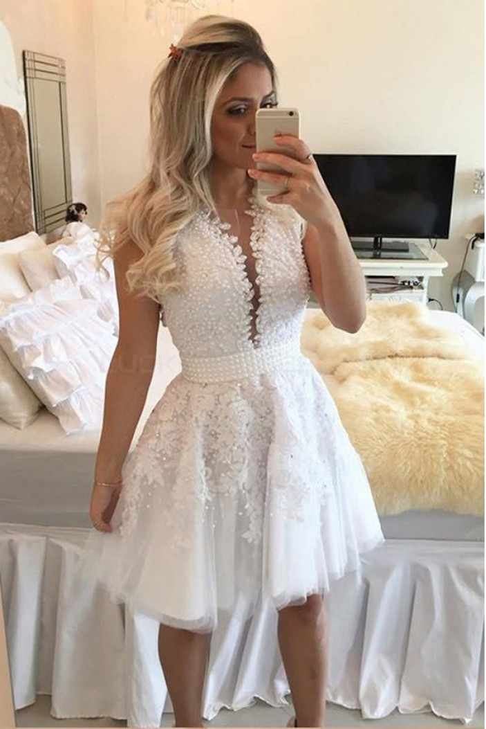 Beaded Lace Short White Prom Cocktail Graduation Dresses 3020964