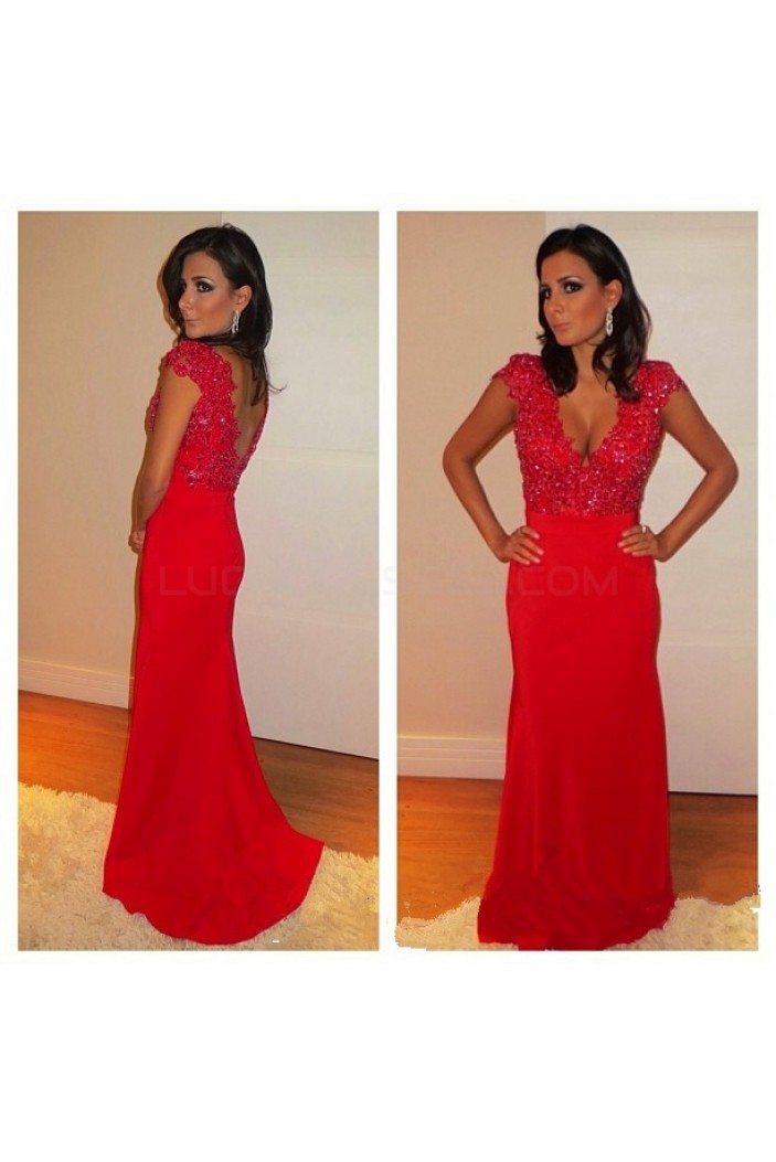 Long Red Mermaid Beaded Lace Prom Formal Evening Party Dresses 3020973