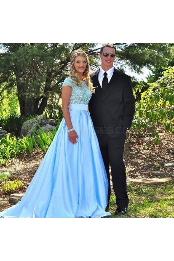 Beaded Long Blue Prom Formal Evening Party Dresses 3020984