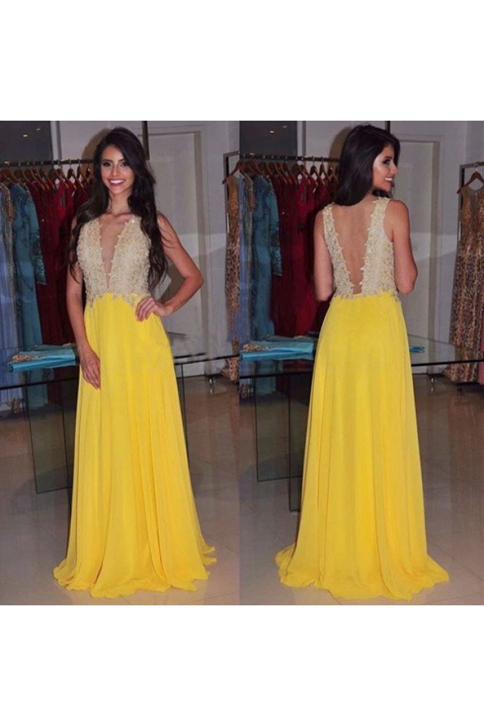 Long Yellow Chiffon Prom Formal Evening Party Dresses 3020995