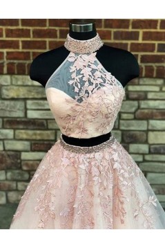 Latest Two Pieces Prom Dresses Beaded Lace Evening Gowns 601003