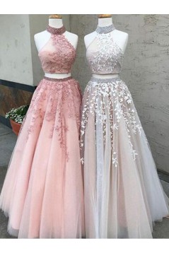 Latest Two Pieces Prom Dresses Beaded Lace Evening Gowns 601003