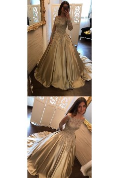 Elegant Long Sleeves Lace Prom Dresses Ball Gown Evening Gowns 601005