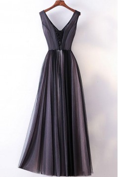 Elegant A-Line V-Neck Long Prom Dresses Evening Gowns 601010