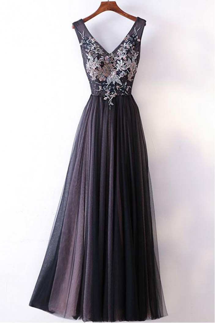 Elegant A-Line V-Neck Long Prom Dresses Evening Gowns 601010