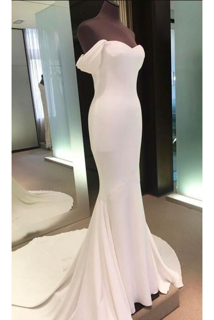 Mermaid Long White Prom Dresses Formal Evening Dresses 601036