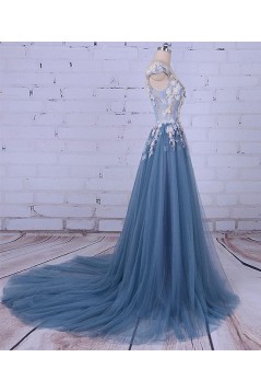 Long Lace and Tulle Prom Dresses Formal Evening Dresses with Flowers 601039