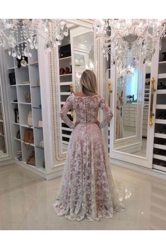 A-Line Long Sleeves Lace Long Prom Dresses Formal Evening Dresses 601057