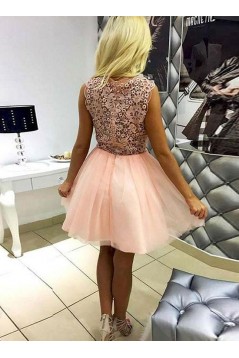 A-Line Short Pink Lace Prom Dresses Formal Evening Dresses 601073