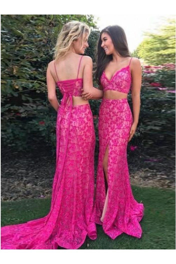 Lace Two Pieces Long Prom Dresses Formal Evening Dresses 601077