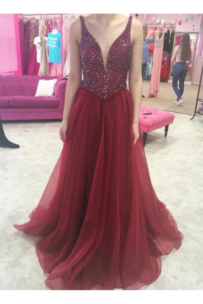 A-Line Beaded Long Prom Dresses Formal Evening Dresses 601083