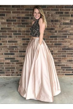 Beaded Two Pieces Long Prom Dresses Formal Evening Dresses 601104