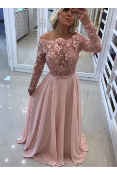 Long Sleeves Lace Off-the-Shoulder Prom Dresses Formal Evening Dresses 601112