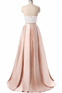 Halter Two Pieces Satin Long Prom Dresses Formal Evening Dresses 601113