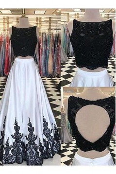 Affordable Two Pieces Lace Long Prom Dresses Evening Party Gowns with Beads 601116