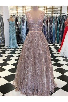 Sparkle V-Neck Long Prom Dresses Formal Evening Dresses 601130