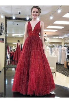 Sparkle V-Neck Long Prom Dresses Formal Evening Dresses 601133