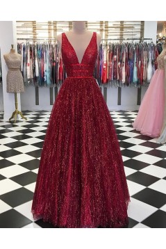 Sparkle V-Neck Long Prom Dresses Formal Evening Dresses 601133