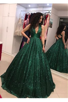 Sequined Ball Gown V-Neck Long Prom Dresses Formal Evening Dresses 601138