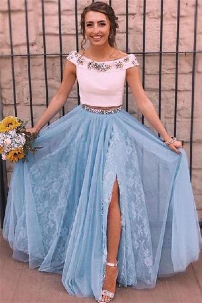 Elegant Beaded Lace Two Pieces Prom Dresses Formal Evening Dresses 601145