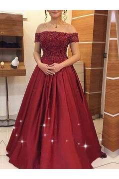 A-Line Off-the-Shoulder Beaded Lace Long Prom Dresses Formal Evening Dresses 601157