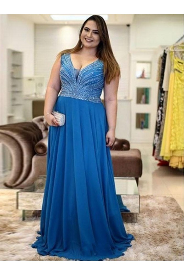 A-Line Beaded Long Plus Size Prom Dresses Formal Evening Dresses 601165