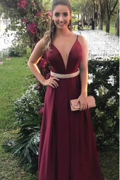 A-Line V-Neck Beaded Long Prom Dresses Formal Evening Dresses 601180