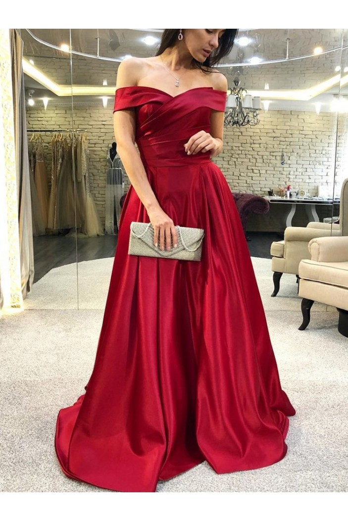 A-Line Off-the-Shoulder Long Prom Dresses Formal Evening Dresses 601186